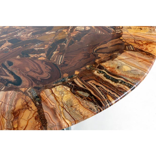 1970s Round Mid Century Modern Onyx Table, Aluminum Base, 1970s For Sale - Image 5 of 12