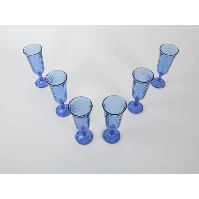 Vintage Italian Cobalt Champagne Glasses, 1970s, Set of 6 For Sale - Image 3 of 9