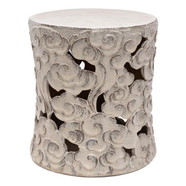 Chinese Milky White Cloud Garden Stool, C. 1900 For Sale