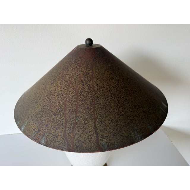 Metal 1980s Postmodern Crackle Glazed Ceramic Table Lamp With Metal Conical Shade For Sale - Image 7 of 12
