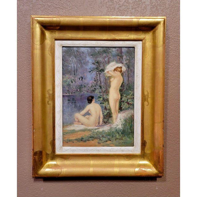 William Franklin Jackson -Female Bathers in a Wooded Lake -Oil painting California Impressionist - Oil painting on Board -...