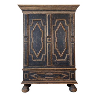 18th Century Baroque Two-Part Cabinet with Black Finish and Blue Interior For Sale