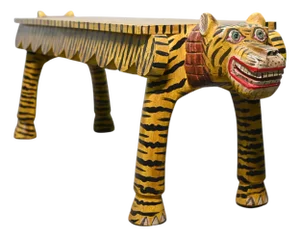 1990s Hand Carved Wooden Tiger Console Table: Tribal Folk Art Deco