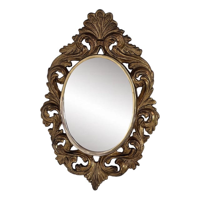 Antique Round Gilded Bronze Mirror For Sale