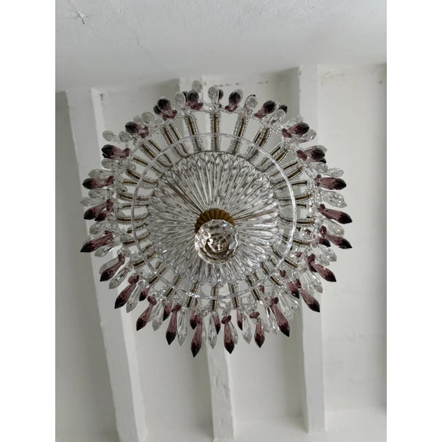 Italian Italian Micro-Beaded Tiered Amethyst Crystal Prisms Chandelier C 1920 One of Two For Sale - Image 3 of 14