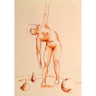 Jean-Baptiste Grancher, French Watercolor & Ink - Crimson Nude For Sale