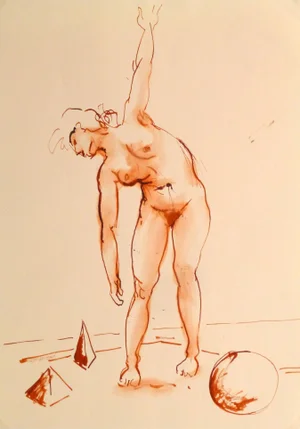 Jean-Baptiste Grancher, French Watercolor & Ink - Crimson Nude