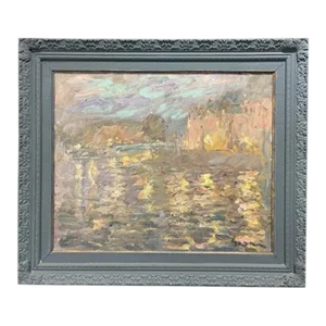 1940s Oil Painting ‘La Nuit’ – Impressionist on Canvas, Framed