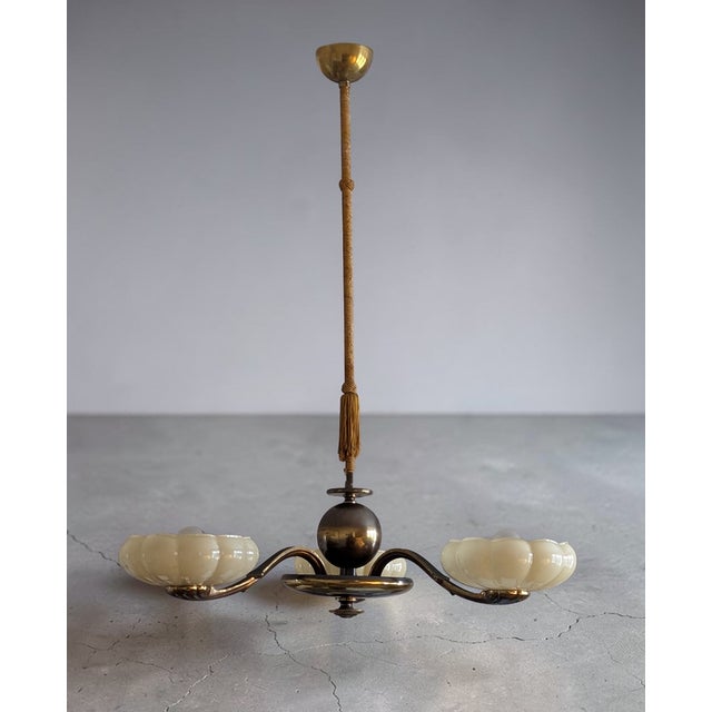 Large 3-Arm Chandelier by Paavo Tynell for Oy Taito AB, 1940s For Sale - Image 16 of 18