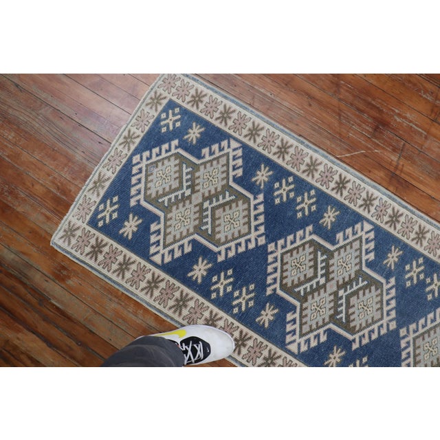 Blue Vintage Denim Blue Geometric Turkish Runner - 2'4" x 11'10" For Sale - Image 8 of 9