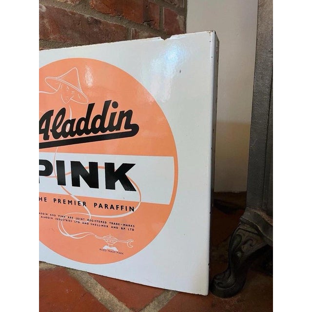 Metal Mid-Century Shell-Mex & BP Aladdin Pink Double-Sided Enamel Flange Sign, 1970s For Sale - Image 7 of 10