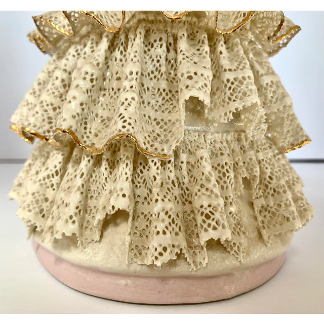 Rare Vintage Lee Wollard Porcelain Figurine Titled ‘Nancy’ With Tiered Dresden Lace Skirt For Sale - Image 10 of 12