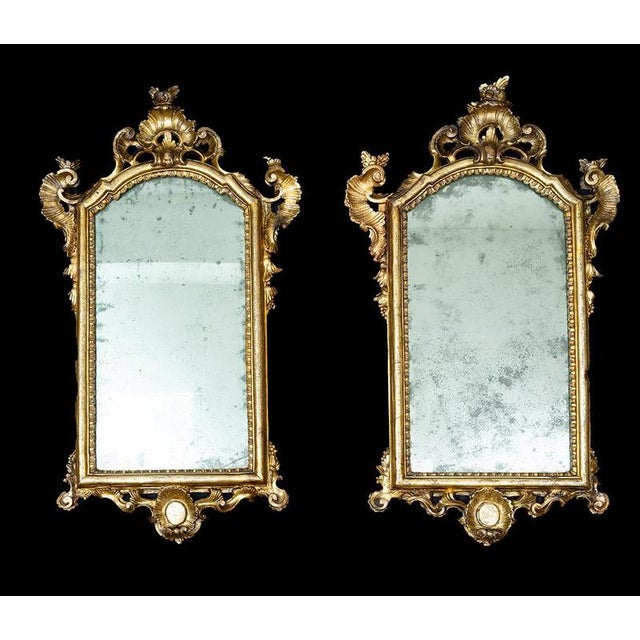 Pair of Antique Ventoline Mirrors in Gilded and Carved Wood. Naples, 18th Century For Sale - Image 6 of 6