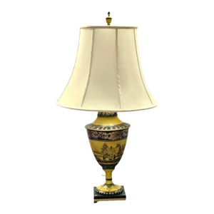 Mid 20th Century Hand Painted Tole Lamp With Shade