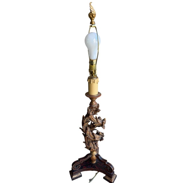 Beautiful wood ancanthus leaf table lamp. Frederick Cooper lamp shade.