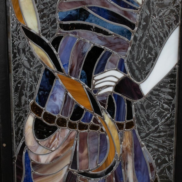 Early 20th-Century American Art Deco Stained Glass Panels in Custom Macassar Screen For Sale - Image 13 of 18