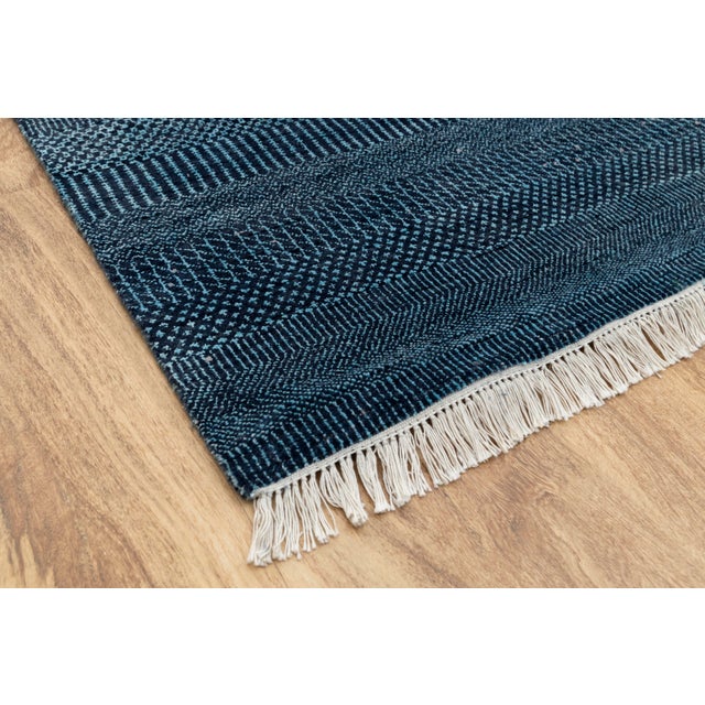 8' x 10' Savannah Hand Knotted Modern Navy Blue Wool & Silk Rug For Sale - Image 9 of 18
