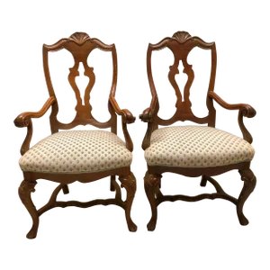 Pair of Mid 20th Century Walnut Italian Dining Room Chairs, Newly Upholstered & Restored