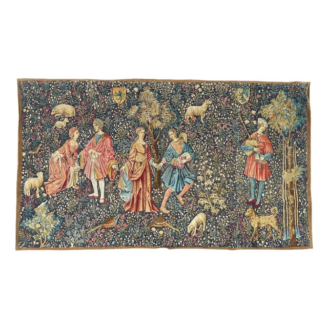 French Aubusson Style Screen Printed Hand Tapestry, 1960s For Sale