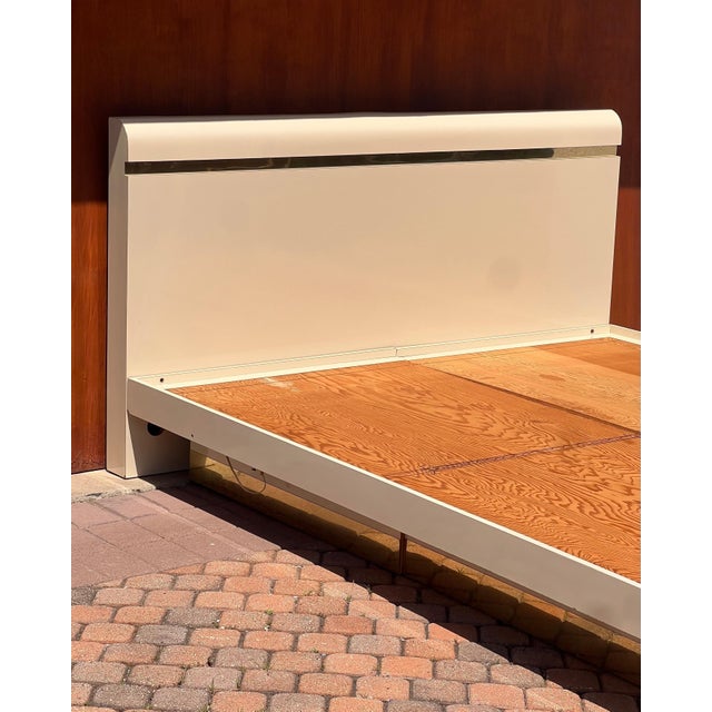 A Cream Lacquered King Bed With Golden Detail, Circa 1980 For Sale - Image 4 of 12