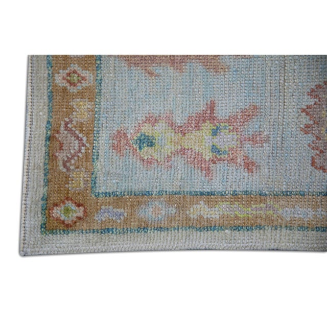 Modern Turkish Oushak Rug Green, Pink, Blue Handwoven Wool Rug 6' X 9'3" For Sale - Image 3 of 7