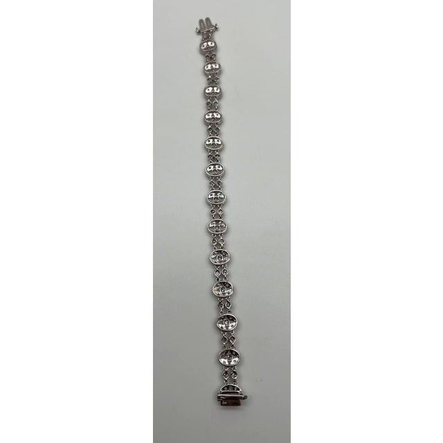 Early 21st Century Vintage Style Edwardian Diamond Filigree 14k White Gold Statement Bracelet For Sale - Image 5 of 10