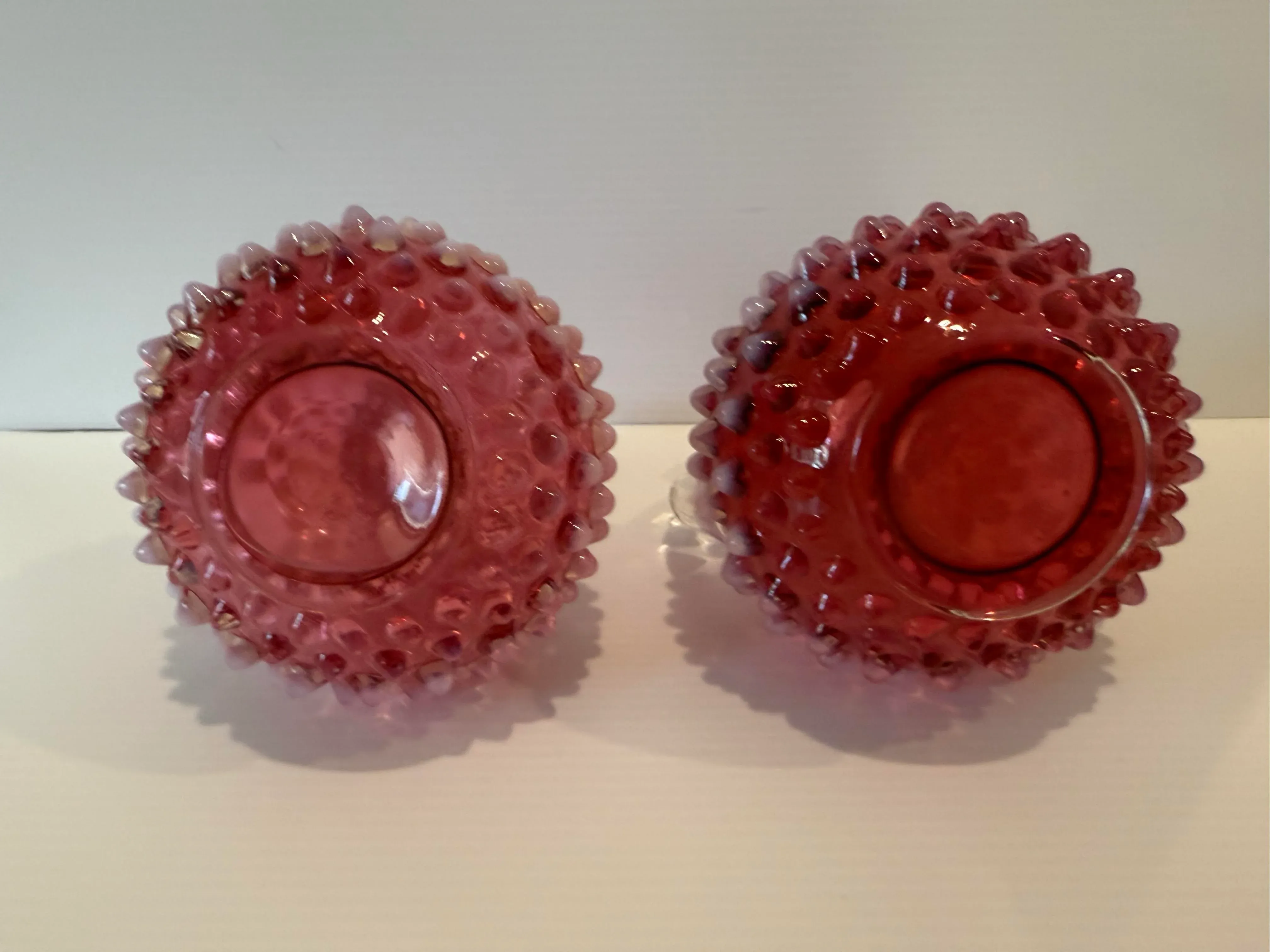 Vintage Fenton Art Glass Cranberry Opalescent Hobnail Cruet 6.5