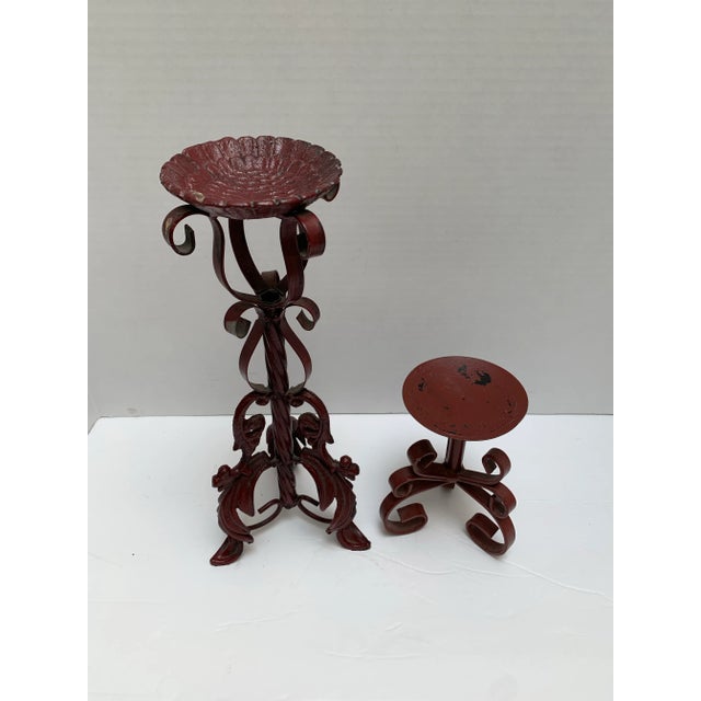 Farmhouse Set of Two Vintage Iron Candle Holders For Sale - Image 3 of 5
