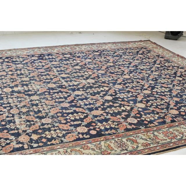 1920s Antique Lattice Design Bordered Rug, 9.11 x 12.6 For Sale - Image 5 of 11