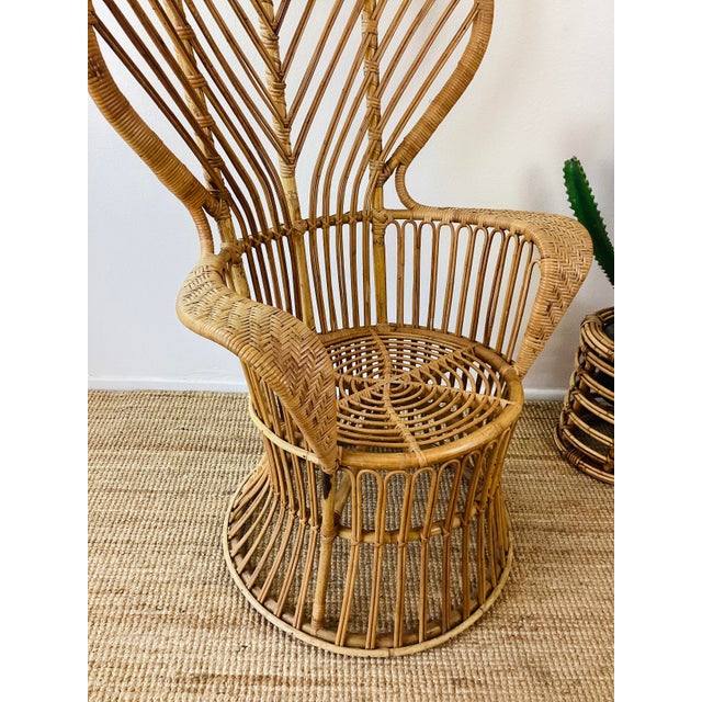 Vintage 1960s Rattan Peacock Style Chair Italian Modern Gio Ponti Style For Sale - Image 9 of 10