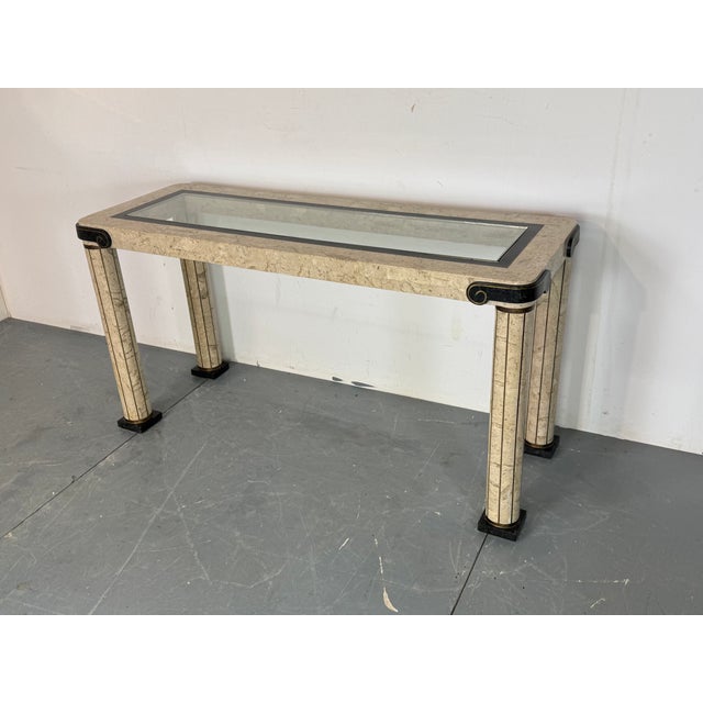 Metal Vintage Regency Italian Travertine and Brass Console Table by Maitland Smith, 1980s For Sale - Image 7 of 14