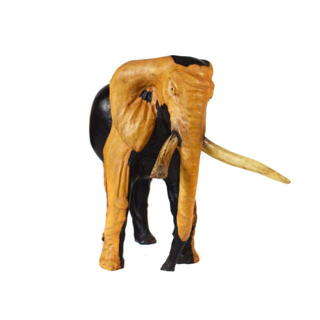 Early 20th Century Solid African Ebony Wood Carved Elephant Safari Animal Figurine Model For Sale - Image 4 of 12