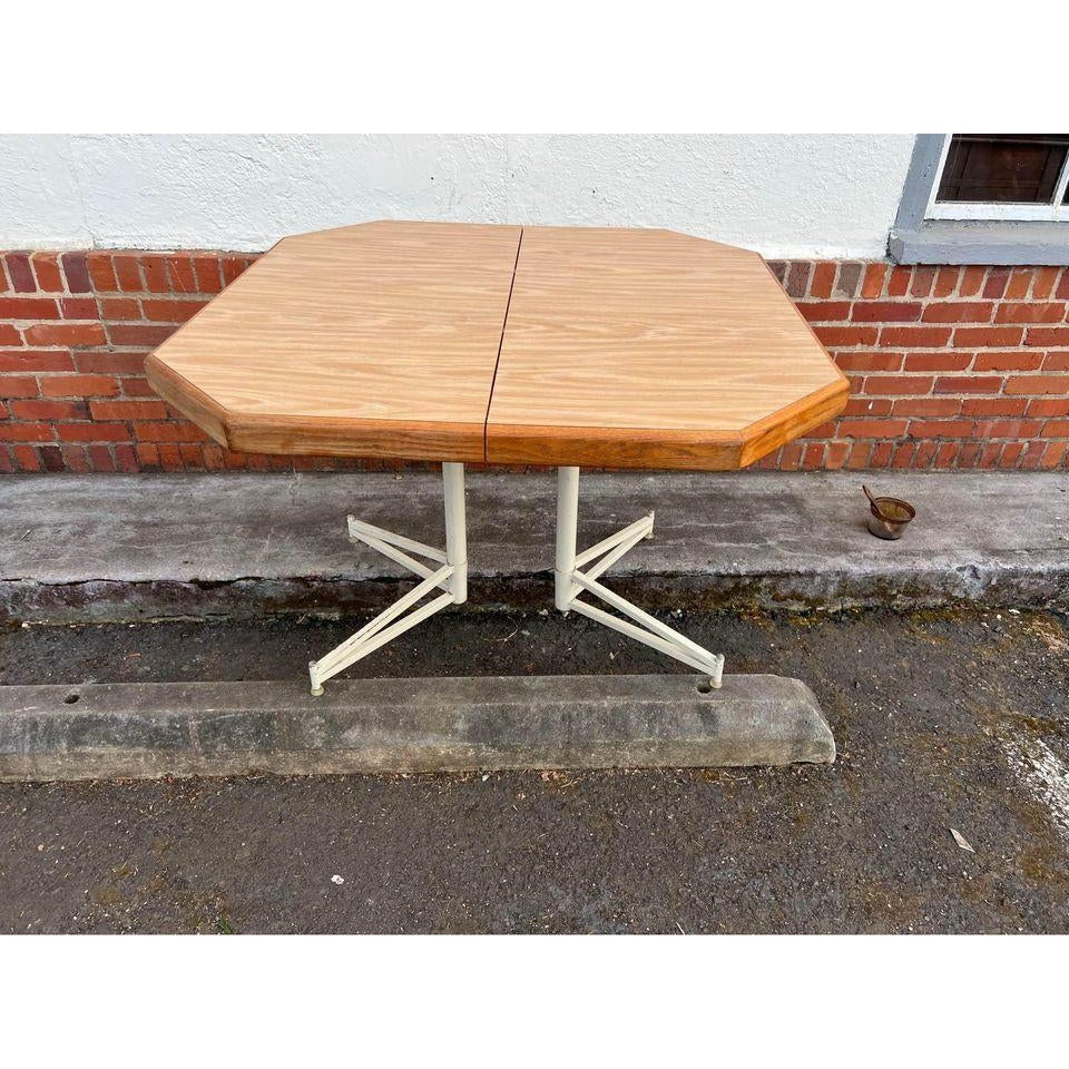 Late 20th Century Vintage Octagonal Formica Metal Base Kitchen Dining Table With Leaf
