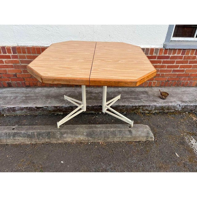 Late 20th Century Vintage Octagonal Formica Metal Base Kitchen Dining Table With Leaf For Sale In Washington DC - Image 6 of 11