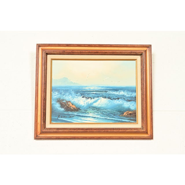 Original Signed A. Kirkham Framed Oil Painting on Canvas of Crashing Waves For Sale - Image 15 of 15