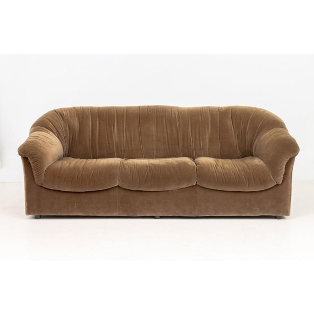 Italian Brown Velvet Upholstered Three-Seat Sofa, 1970s. 30" H x 81" W x 38" D; seat: 16" H. Provenance: From a Long...