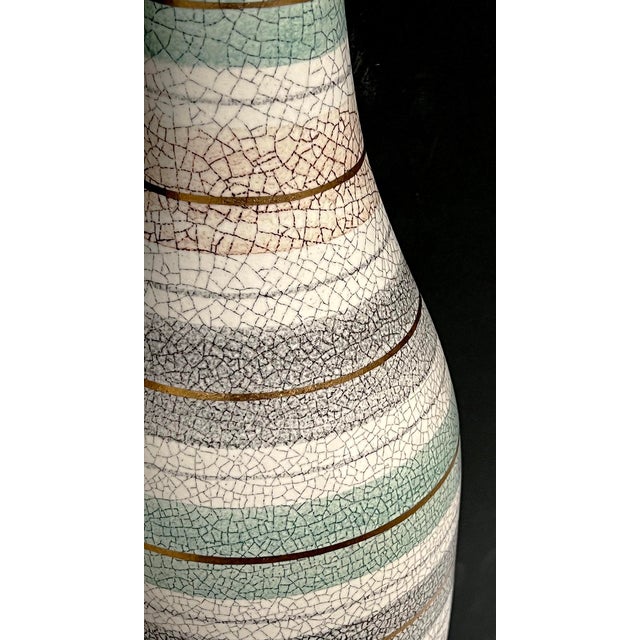 Tall Pair 1960s Bottle-Form Striped Ceramic Lamps With Crackle Glaze Finish For Sale - Image 10 of 10