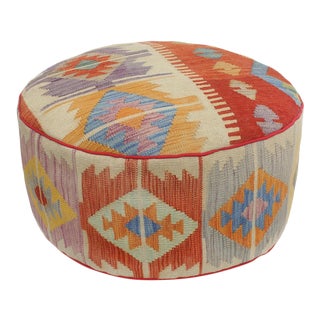 Boho Chic Brooker Handmade Kilim Upholstered Floor Cushion For Sale