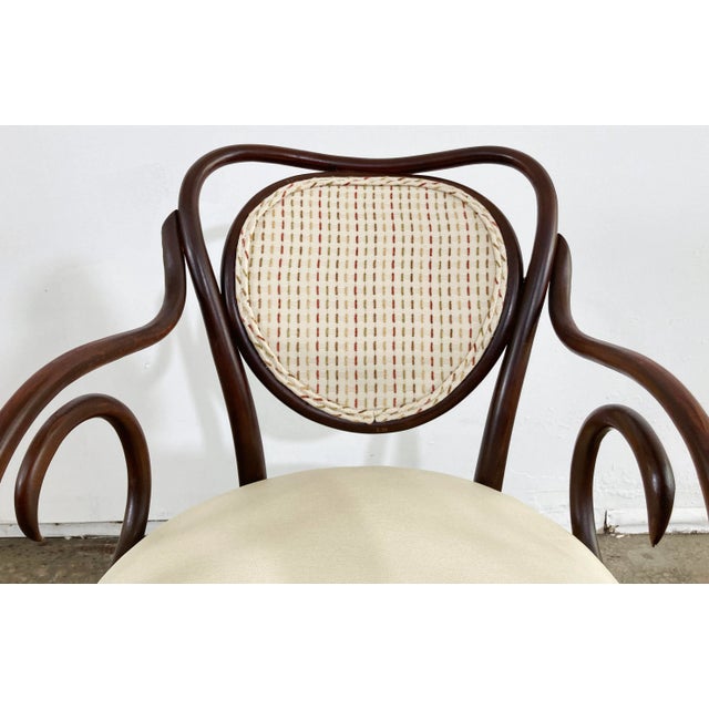 Antique Bentwood Arm Chairs With Leather Seats, Set of 4 For Sale - Image 11 of 12