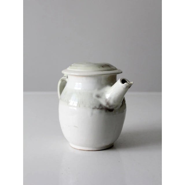 White Vintage Studio Pottery Tea Pot For Sale - Image 8 of 13