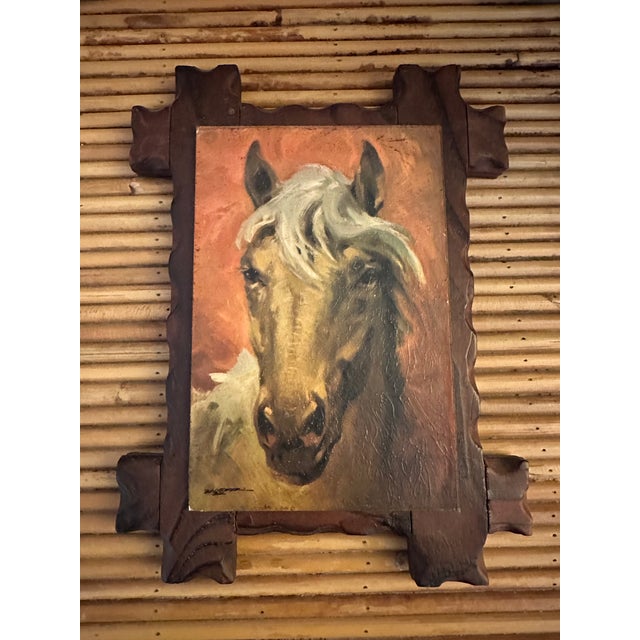 Vintage Signed Oil on Paper Over Board Horse Portraits - A Pair For Sale - Image 4 of 18