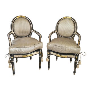 Italian Parcel Gilt Medallion Back Diminutive Chairs, a Pair For Sale