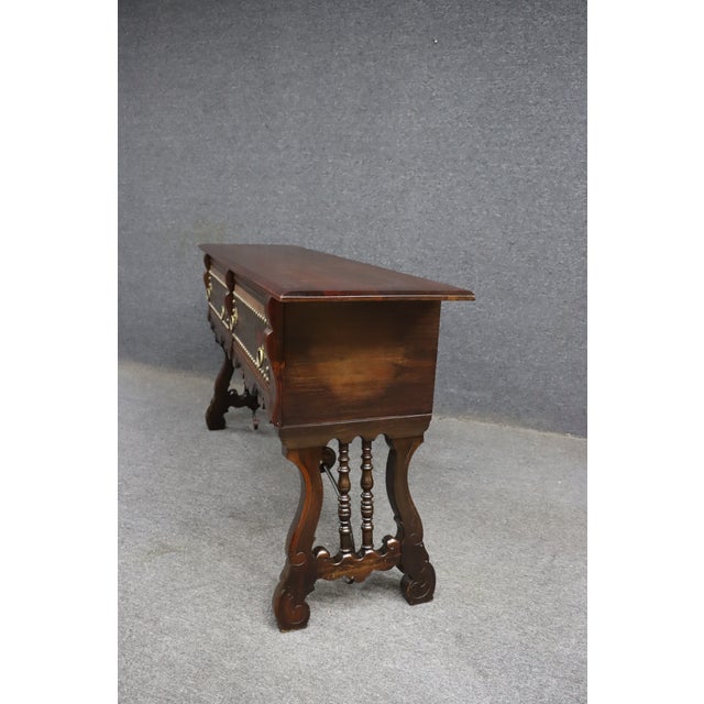 Wood Hastings Italian Walnut Baroque Style Sideboard With Tooled Leather Drawers For Sale - Image 7 of 11
