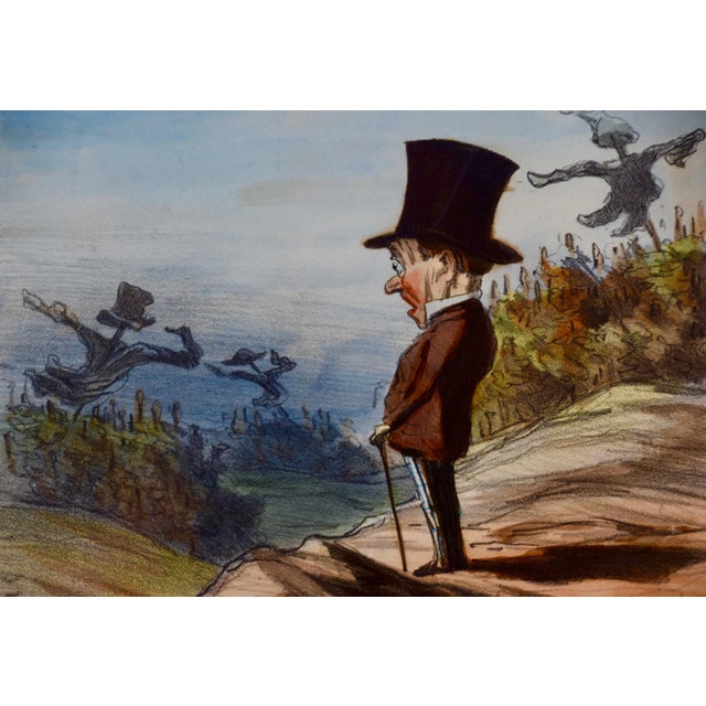 Figurative Daumier Colored Lithographic Satire of a Man Concerned for His Vineyard and Wine, 1853 For Sale - Image 3 of 7