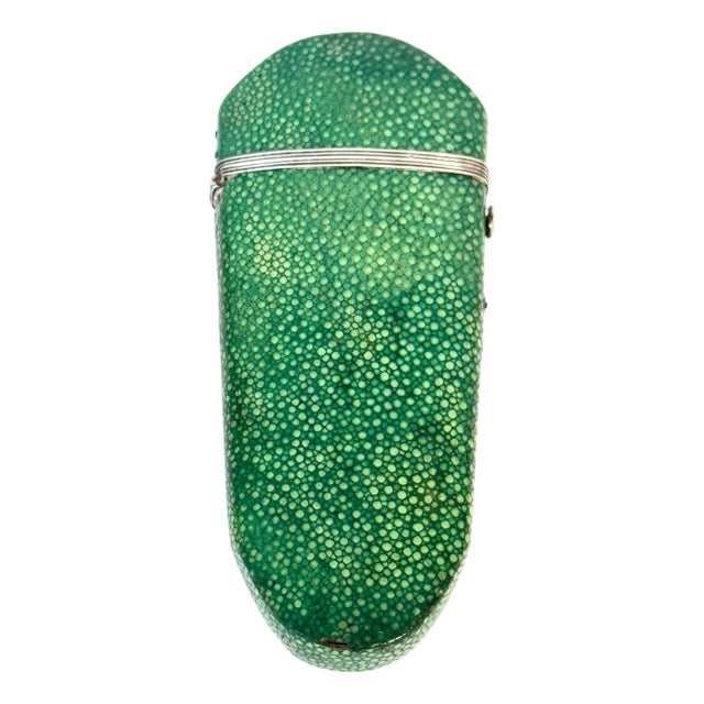 18th Century Green Shagreen and Silver Eyeglass Case with Monogram For Sale