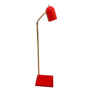 Mid-Century Red Enamel and Brass Pharmacy Adjustable Floor Lamp For Sale