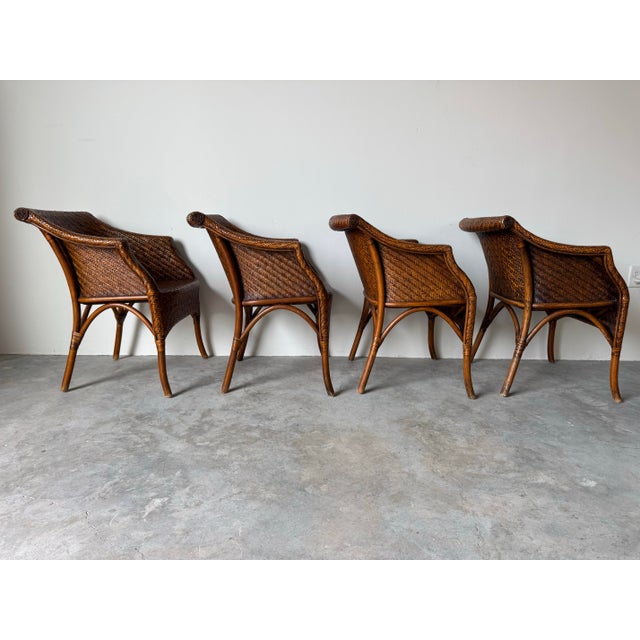 Vintage Palecek-Style Coastal Organic Woven Rattan Dining Chairs – Set of 4 For Sale - Image 11 of 12