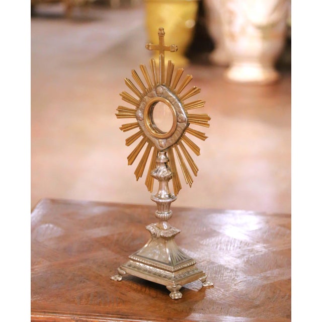 French 19th Century French Silvered Bronze Ostensoir Monstrance With Original Casing For Sale - Image 3 of 12