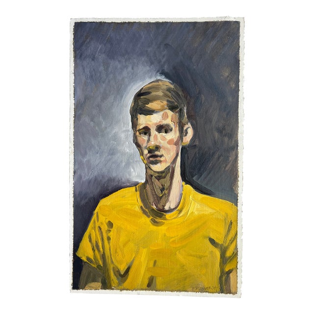 Boy in Yellow T-Shirt Acrylic Painting Unframed For Sale