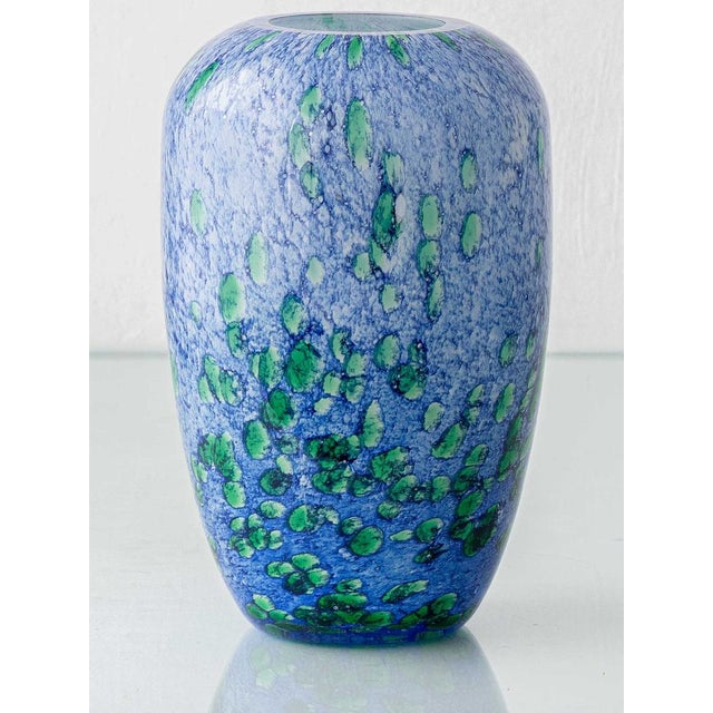French Blue and Green Mouth-Blown Cased Art Glass Vase from La Rochère, 1960s For Sale - Image 17 of 17